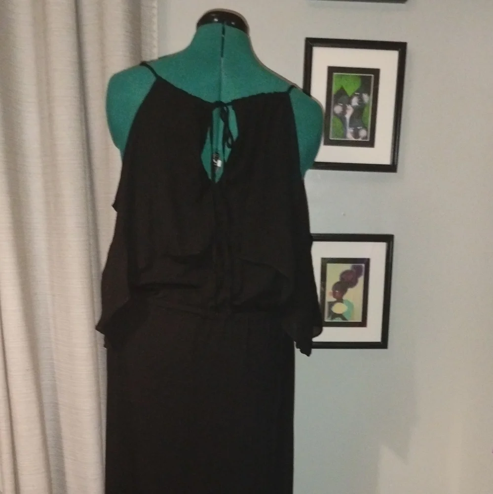 NY Collection Chiffon Cold Shoulder Maxi Dress in Black Sz L NWT - Picture 9 of 14